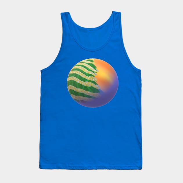 Round Tropical Merry Christmas. Decorated Christmas Tree on a Sandy Beach. Tank Top by Art By LM Designs 